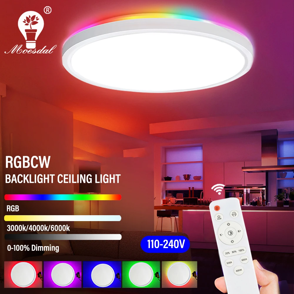 LED מסביב התקרה אור דו צדדית עם תאורה שליטה מרחוק ניתן לעמעום תאורה אחורית RGB עבור חדר השינה, המטבח, הסלון מסיבה . ' - ' . 0
