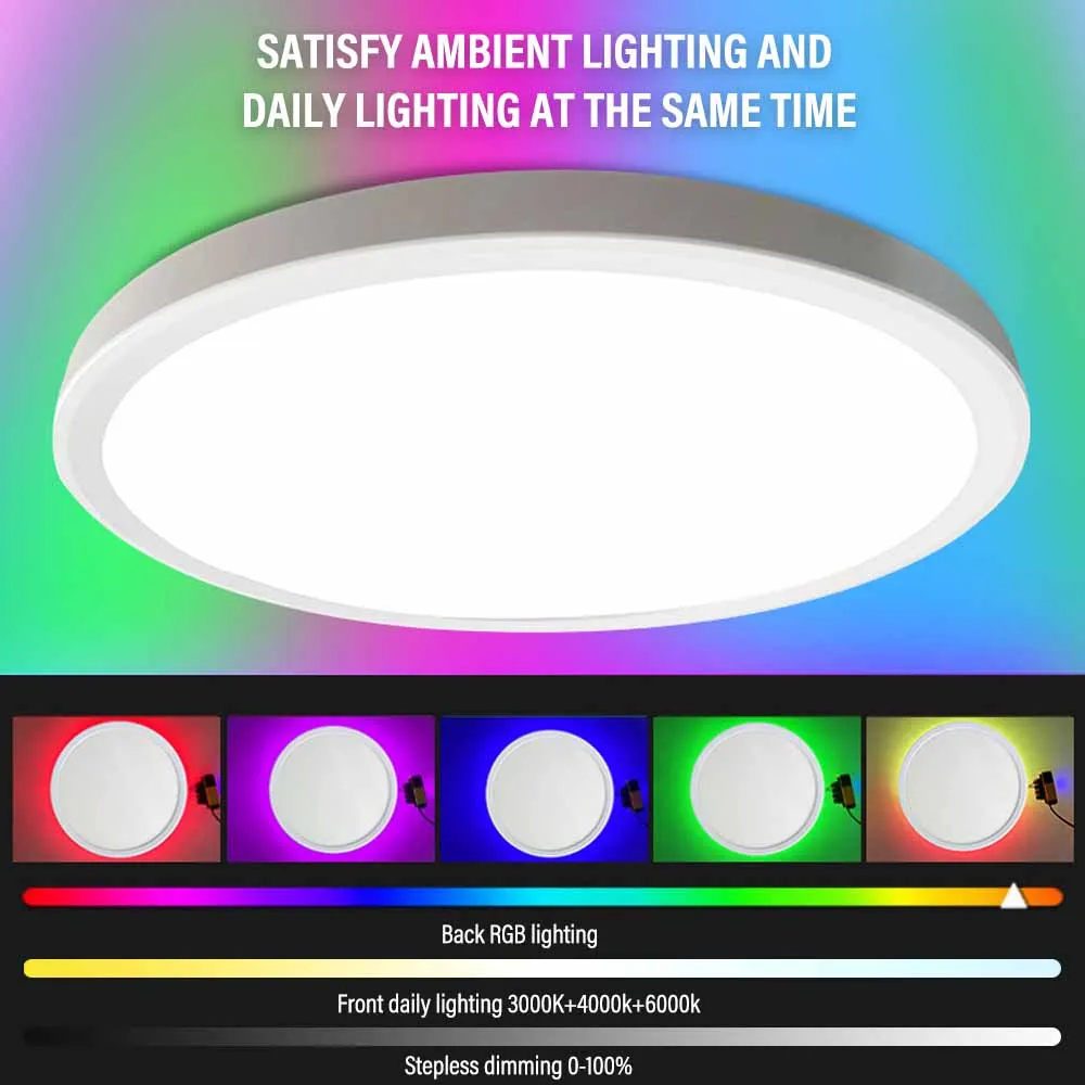 LED מסביב התקרה אור דו צדדית עם תאורה שליטה מרחוק ניתן לעמעום תאורה אחורית RGB עבור חדר השינה, המטבח, הסלון מסיבה . ' - ' . 2