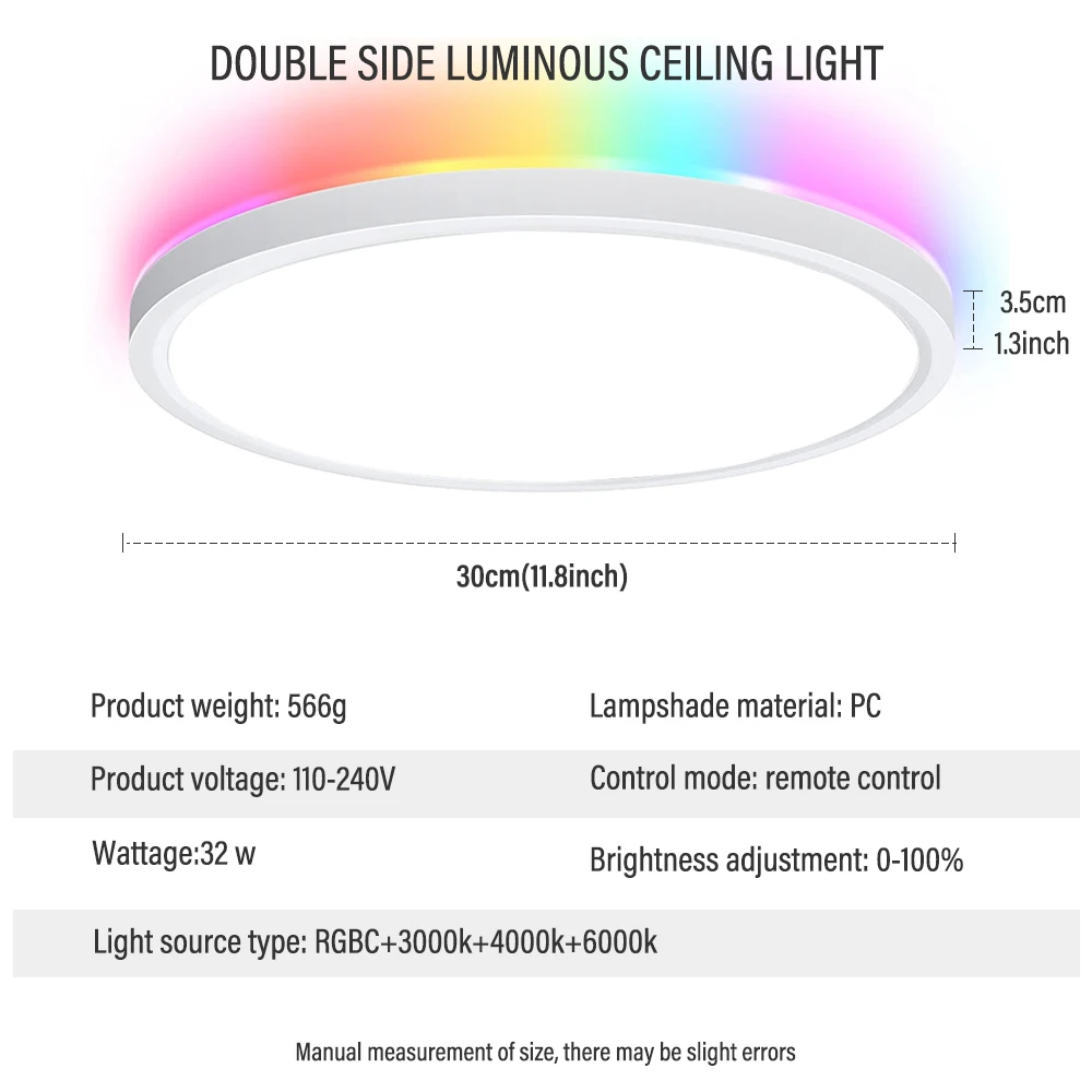 LED מסביב התקרה אור דו צדדית עם תאורה שליטה מרחוק ניתן לעמעום תאורה אחורית RGB עבור חדר השינה, המטבח, הסלון מסיבה . ' - ' . 3