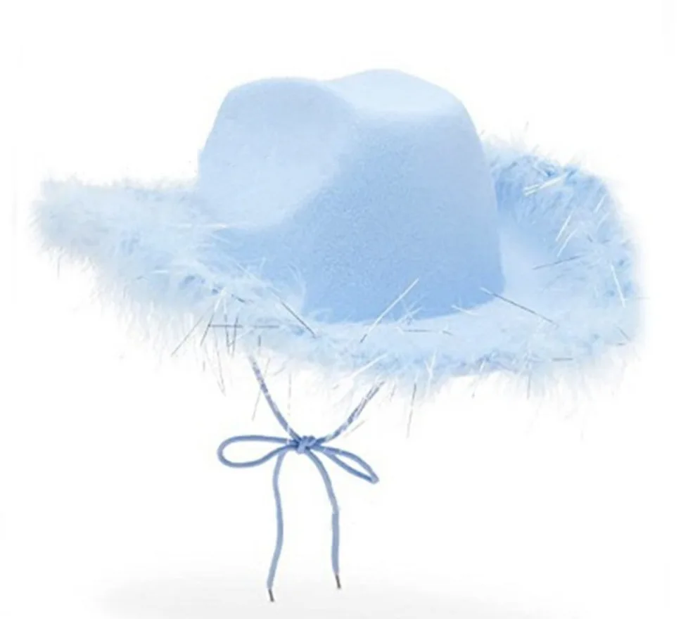 אופנה Cowgirl כובע נוצות רכות המערבי כובע בוקרים על פסטיבל חג המולד מסיבת הרווקות קרנבל Cosplay השמלה קאפ . ' - ' . 2