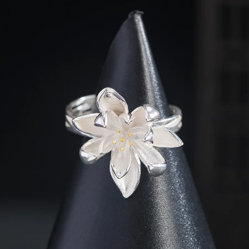 אמיתי סטרלינג 925 תכשיטי כסף פרחים של סחלב טבעת פתוחה לנשים עיצוב מקורי סינית בסגנון וינטג ' נשי אביזרים 2022 . ' - ' . 2