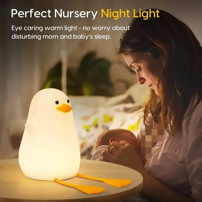 הוביל ברווז מנורת לילה חמודה קריקטורה סיליקון ישן בלילה אור נטענת USB מלטף מתג יצירתי מנורת Led עבור חדר השינה . ' - ' . 0