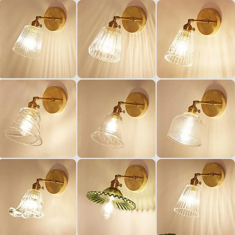 זכוכית, מנורת קיר מודרני שקוף פמוט קיר תאורה נורדי מנורת קיר נחושת אור הקיר ברור אהיל רטרו עבור חדר השינה . ' - ' . 1