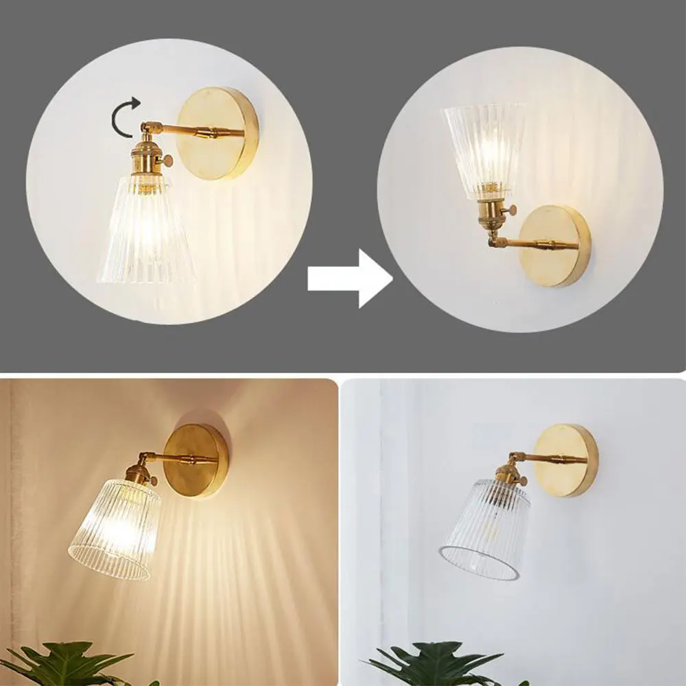זכוכית, מנורת קיר מודרני שקוף פמוט קיר תאורה נורדי מנורת קיר נחושת אור הקיר ברור אהיל רטרו עבור חדר השינה . ' - ' . 5