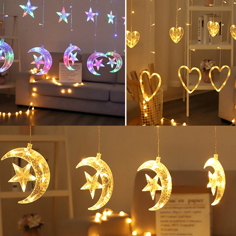 חג המולד לבבות כוכבים LED מחרוזת אורות מהבהבים אורות אור וילון חסין מסיבת החג Connectable גל אור הפיות . ' - ' . 0