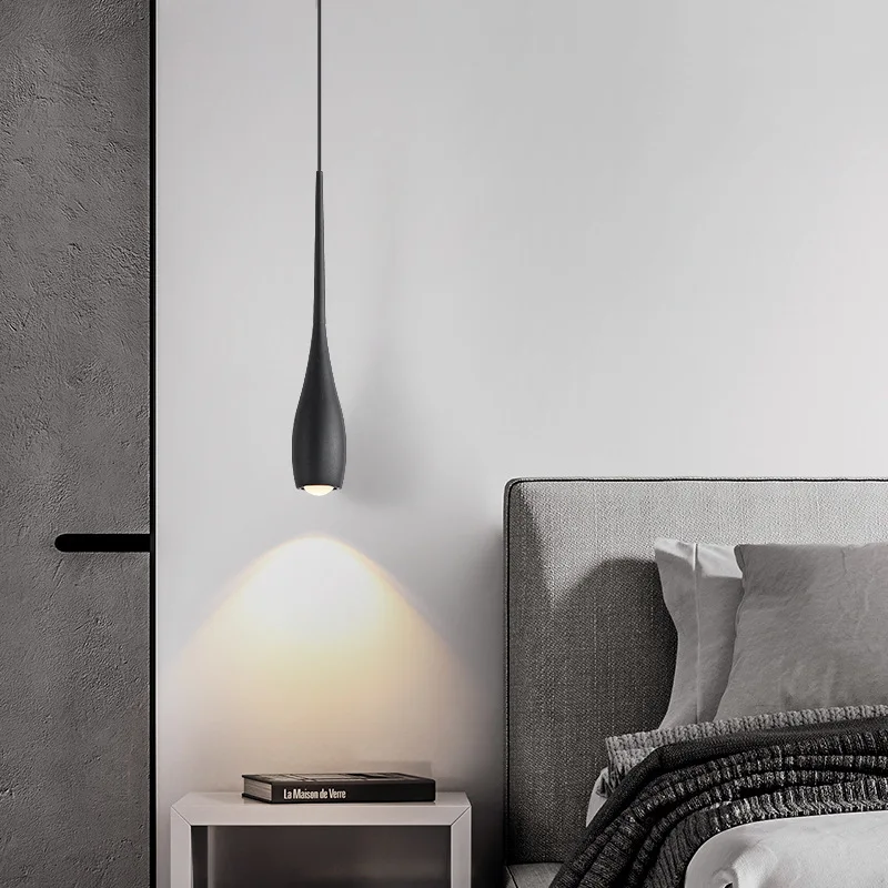 חדר השינה ליד המיטה נברשת מודרנית מינימליסטי יצירתי טיפת מים המנורה נורדי הסלון רקע קיר נברשת . ' - ' . 2