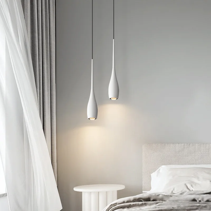חדר השינה ליד המיטה נברשת מודרנית מינימליסטי יצירתי טיפת מים המנורה נורדי הסלון רקע קיר נברשת . ' - ' . 3