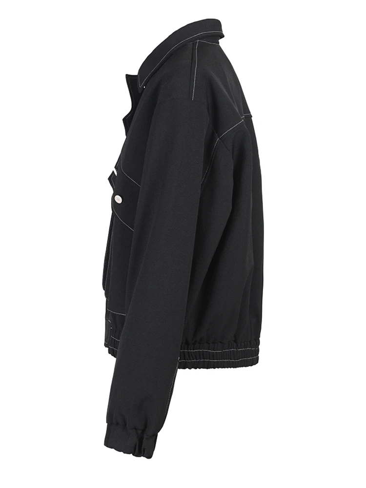 [ידה] מתאים רופף שחור רוכסן טלאים גדול גודל מעיל חדש דש שרוול ארוך לנשים המעיל אופנה גאות אביב סתיו 2023 1DF7410 . ' - ' . 1
