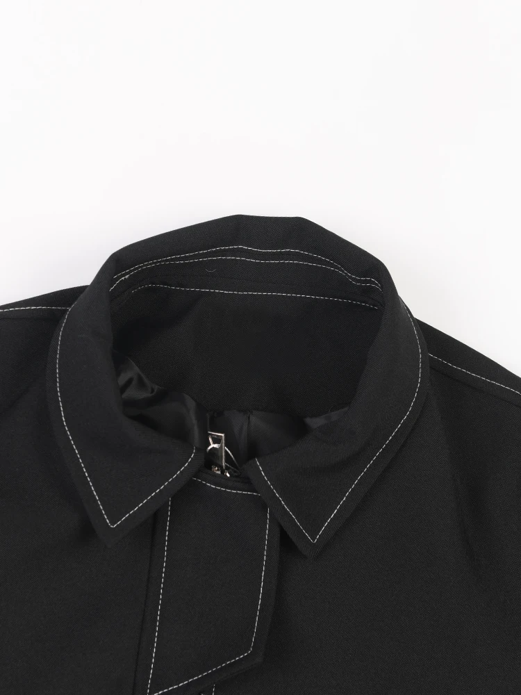 [ידה] מתאים רופף שחור רוכסן טלאים גדול גודל מעיל חדש דש שרוול ארוך לנשים המעיל אופנה גאות אביב סתיו 2023 1DF7410 . ' - ' . 3