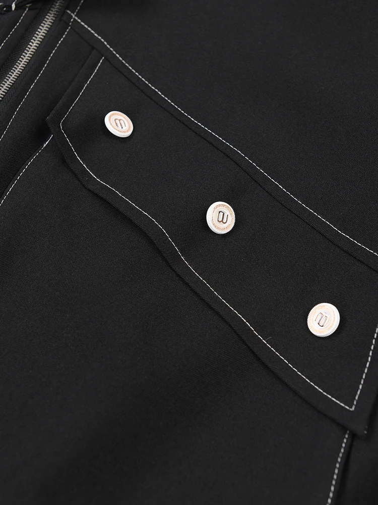 [ידה] מתאים רופף שחור רוכסן טלאים גדול גודל מעיל חדש דש שרוול ארוך לנשים המעיל אופנה גאות אביב סתיו 2023 1DF7410 . ' - ' . 4