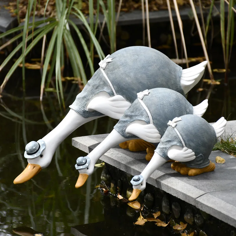 יצירתי חיה ברווז חמוד קישוטים מיניאטורי פסלונים של פיות הגינה בחצר מרפסת פריסת שרף מלאכות חדר קישוט הבית . ' - ' . 0