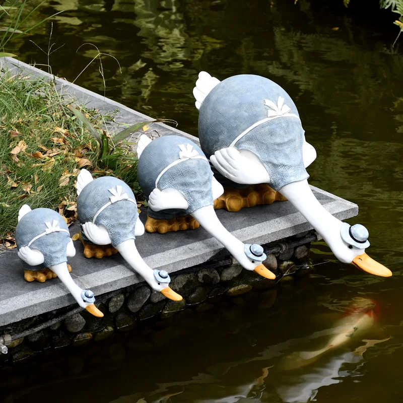 יצירתי חיה ברווז חמוד קישוטים מיניאטורי פסלונים של פיות הגינה בחצר מרפסת פריסת שרף מלאכות חדר קישוט הבית . ' - ' . 1