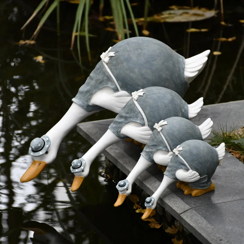 יצירתי חיה ברווז חמוד קישוטים מיניאטורי פסלונים של פיות הגינה בחצר מרפסת פריסת שרף מלאכות חדר קישוט הבית . ' - ' . 2