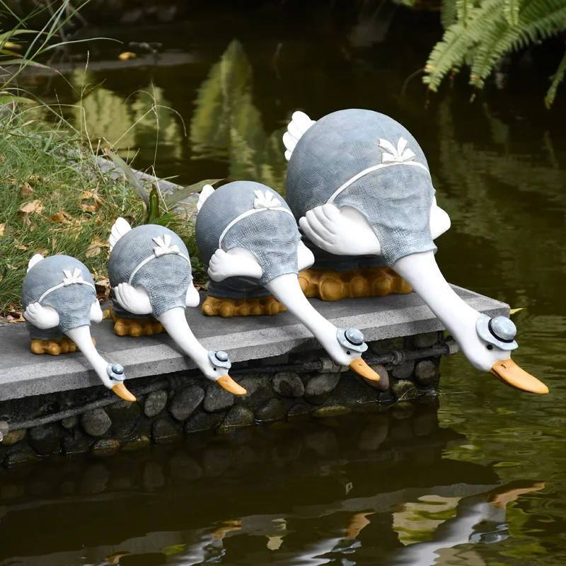 יצירתי חיה ברווז חמוד קישוטים מיניאטורי פסלונים של פיות הגינה בחצר מרפסת פריסת שרף מלאכות חדר קישוט הבית . ' - ' . 4