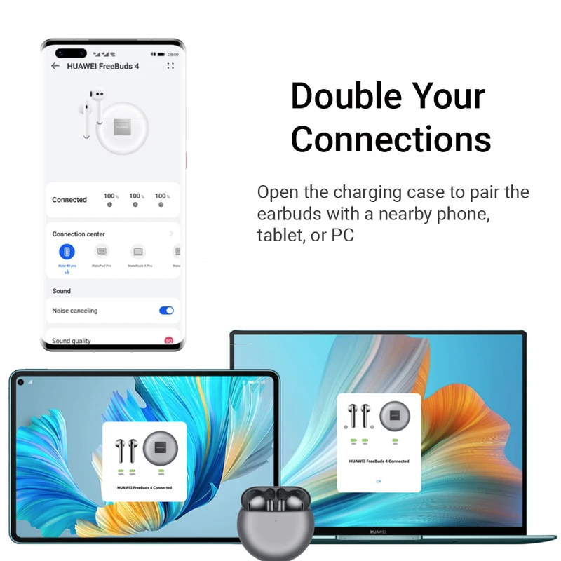 מקורי Huawei Freebuds 4 אוזניות Bluetooth 5.2 פתוח למחצה ביטול רעש פעיל מטען אלחוטי אוזניות . ' - ' . 4