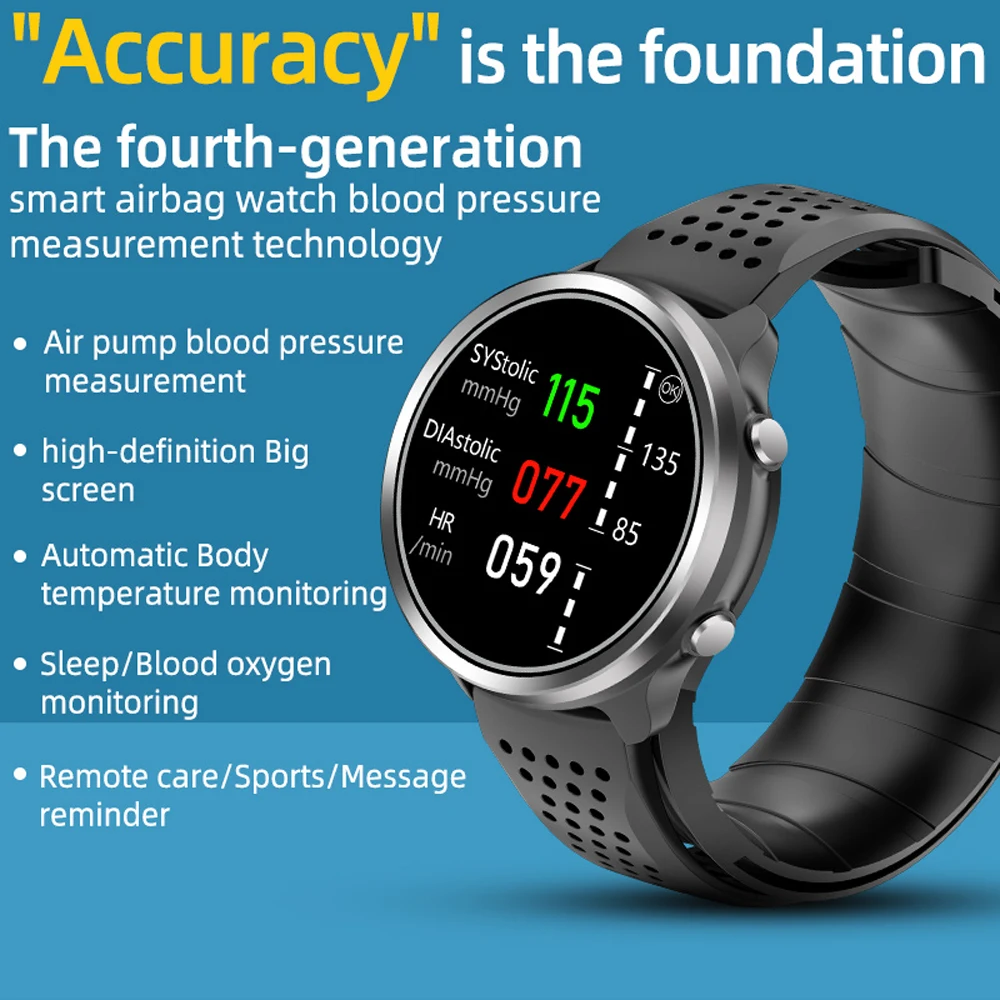 משאבת אוויר נכון לחץ דם שעון חכם טמפרטורת הגוף ניטור קצב לב Bluetooth מוסיקה IP67 עמיד למים Smartwatch גברים . ' - ' . 1