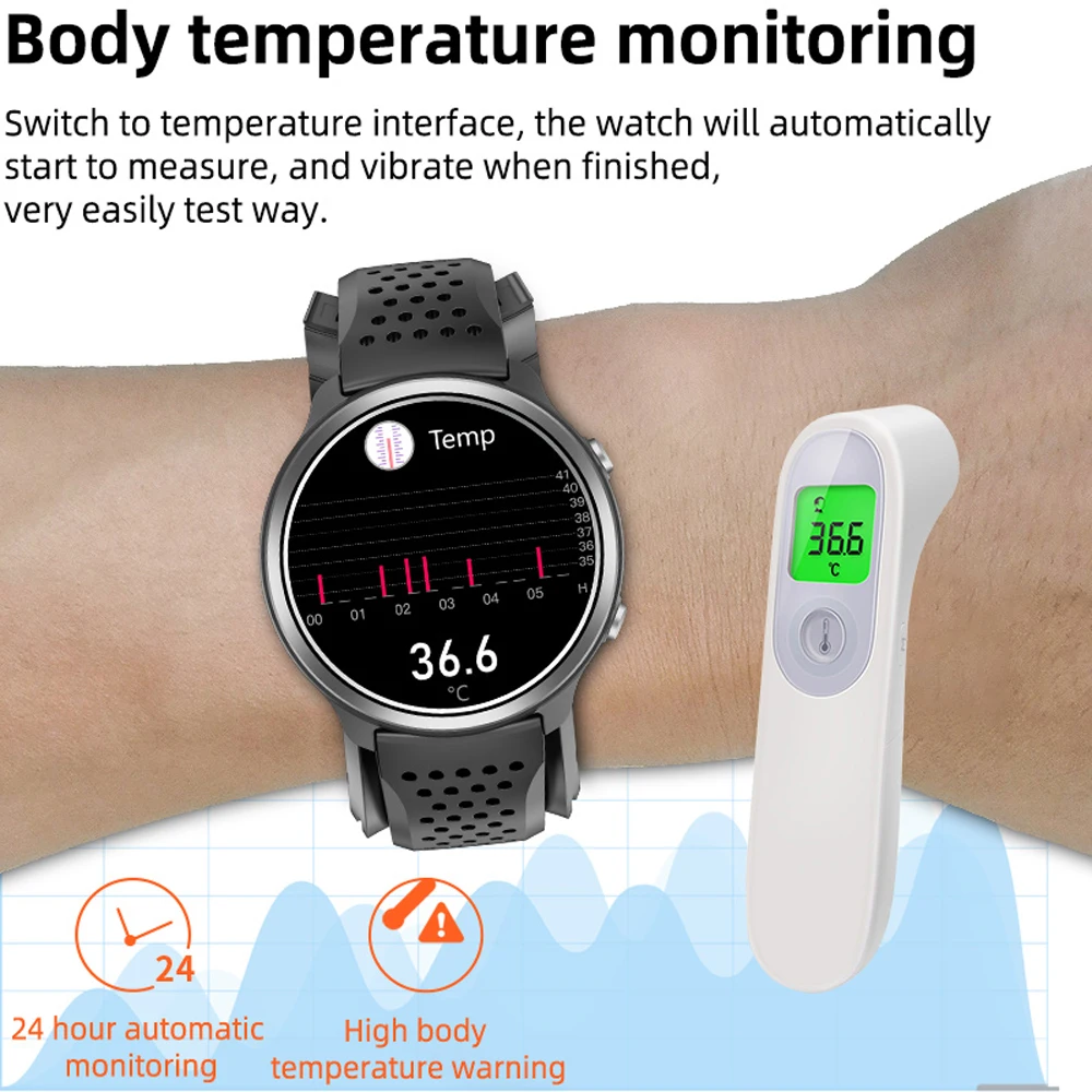 משאבת אוויר נכון לחץ דם שעון חכם טמפרטורת הגוף ניטור קצב לב Bluetooth מוסיקה IP67 עמיד למים Smartwatch גברים . ' - ' . 2