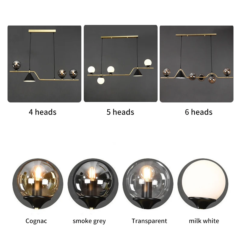 נברשות אורות נורדי LED תליון מנורה על שולחן האוכל בסלון מטבח מודרני תלוי שחור ברק Luminaria . ' - ' . 4