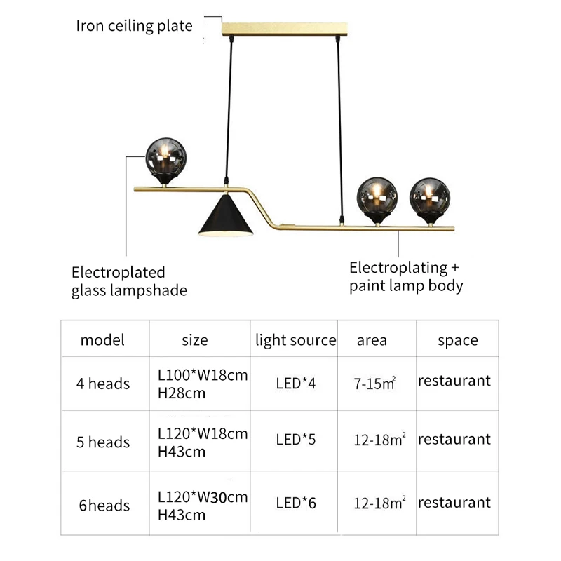 נברשות אורות נורדי LED תליון מנורה על שולחן האוכל בסלון מטבח מודרני תלוי שחור ברק Luminaria . ' - ' . 5
