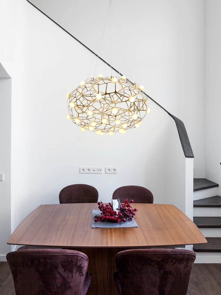 עגול עיצוב נברשת הזהב הסלון לחדר האוכל פשוט אישיות מנורת LED חרוזים מחרוזת מנורה דקורטיבית . ' - ' . 1