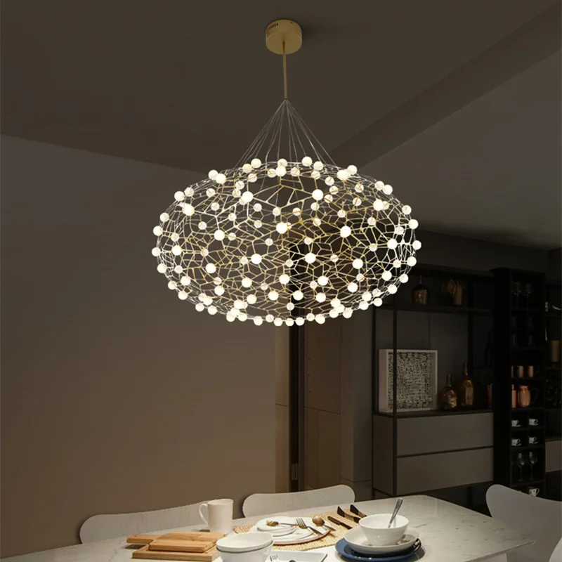עגול עיצוב נברשת הזהב הסלון לחדר האוכל פשוט אישיות מנורת LED חרוזים מחרוזת מנורה דקורטיבית . ' - ' . 2