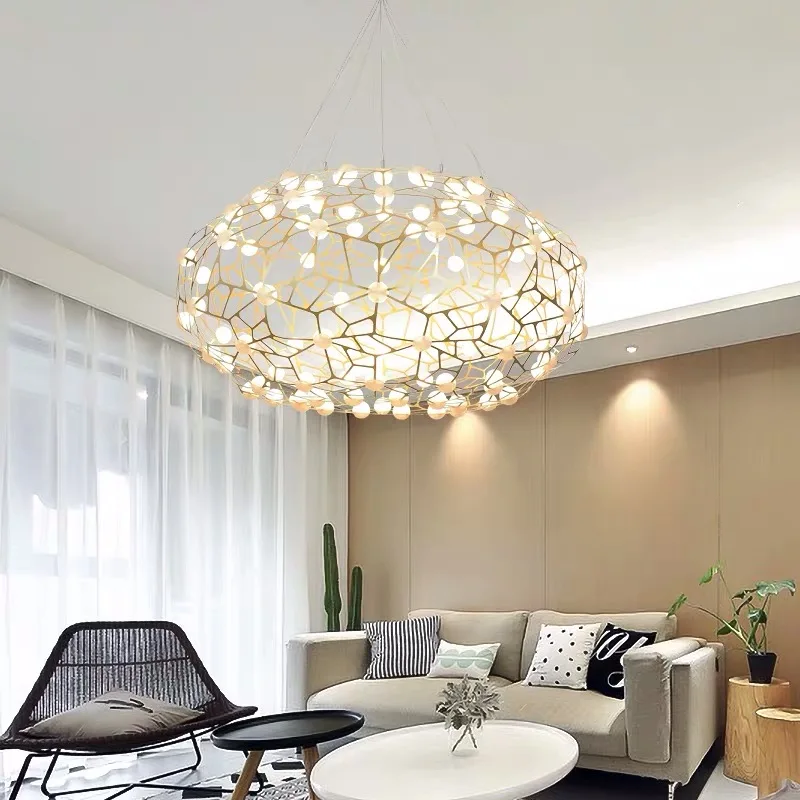 עגול עיצוב נברשת הזהב הסלון לחדר האוכל פשוט אישיות מנורת LED חרוזים מחרוזת מנורה דקורטיבית . ' - ' . 3