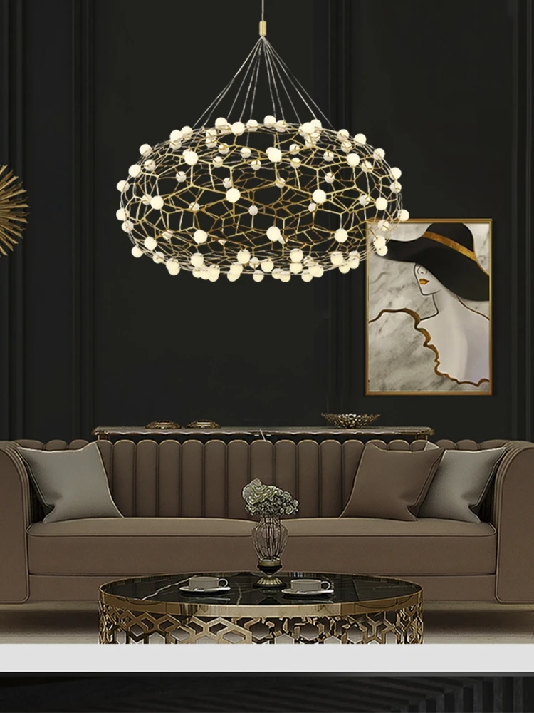 עגול עיצוב נברשת הזהב הסלון לחדר האוכל פשוט אישיות מנורת LED חרוזים מחרוזת מנורה דקורטיבית . ' - ' . 5