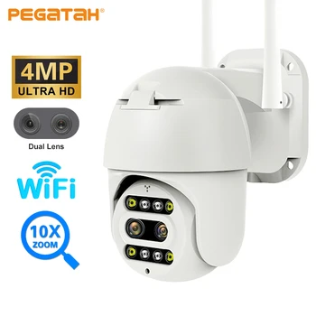 PEGATAH 4MP Wifi מצלמה חיצונית כפול עדשה 10X זום אבטחה CCTV מצלמה AI האנושי לזהות ראיית לילה מעקב מצלמות IP