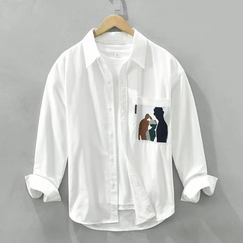 אופנה הדפסת חולצות לגברים, חולצות שרוול ארוכות זכר כותנה טהורה אישיות מכתב לכפתר חולצה בגדים