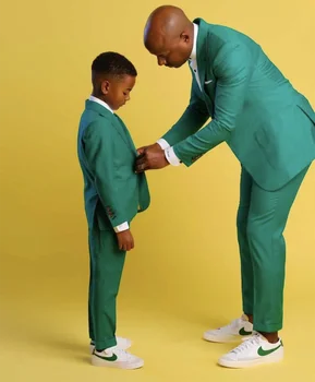 ירוק אב ובנו החליפה מעיל מכנסיים 2Pcs ' קט מכנסיים גברים החתונה של בגדים תפורים שמלת מסיבת ללבוש תלבושת