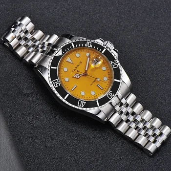 Parnis 40mm צהוב חיוג מכני אוטומטי שעון גברים שחורים קרמיקה לוח Miyota 8215 תנועה לוח שעונים של גברים 2023 מתנה