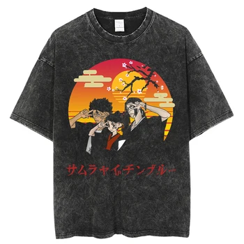 היפ הופ אופנת רחוב שטף חולצה Samurai champloo אנימה יפנית גרפי מודפס Oversize חולצה Harajuku שרוול קצר חולצת טי