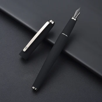 HongDian 517D שחור מט מלא מתכת הכסף קליפ עטים טיטניום קלאסי דיו מעיין-עט EF F כפוף החוד עטים הספר מתנות למשרד