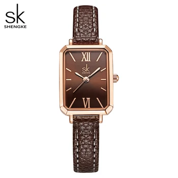 Shengke מותג נשים שעונים SK האופנה גבירותיי קוורץ שעונים צמיד אפור חיוג פשוט רוז זהב רשת יוקרה שעונים נשים