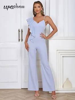2023 אלגנטי לנשים הקיץ סרבל חרוזים רצועת כתף קפלים עיצוב Slim Fit הזיקוק סרבל אופנה ערב מסיבת סרבל