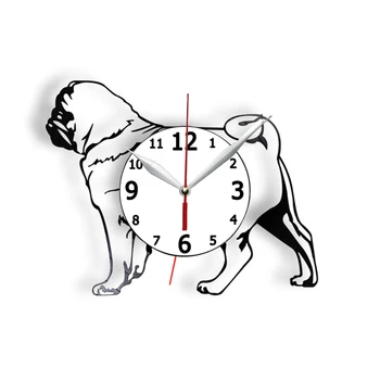 גזע הכלב התקליט ויניל שעון קיר המרפאה Vet Pet חנות עיצוב הולנדי גור בולדוג מגולף אלבום מוסיקת שעון בעלי כלבים מתנה