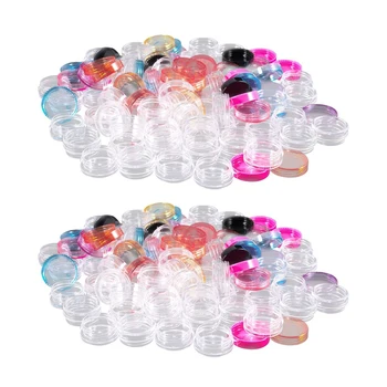 100 חתיכות פלסטיק גראס צנצנות ריקות קוסמטיים מיכל עם מכסה על קרמים מדגם איפור אחסון, 5 G, 10 צבעים
