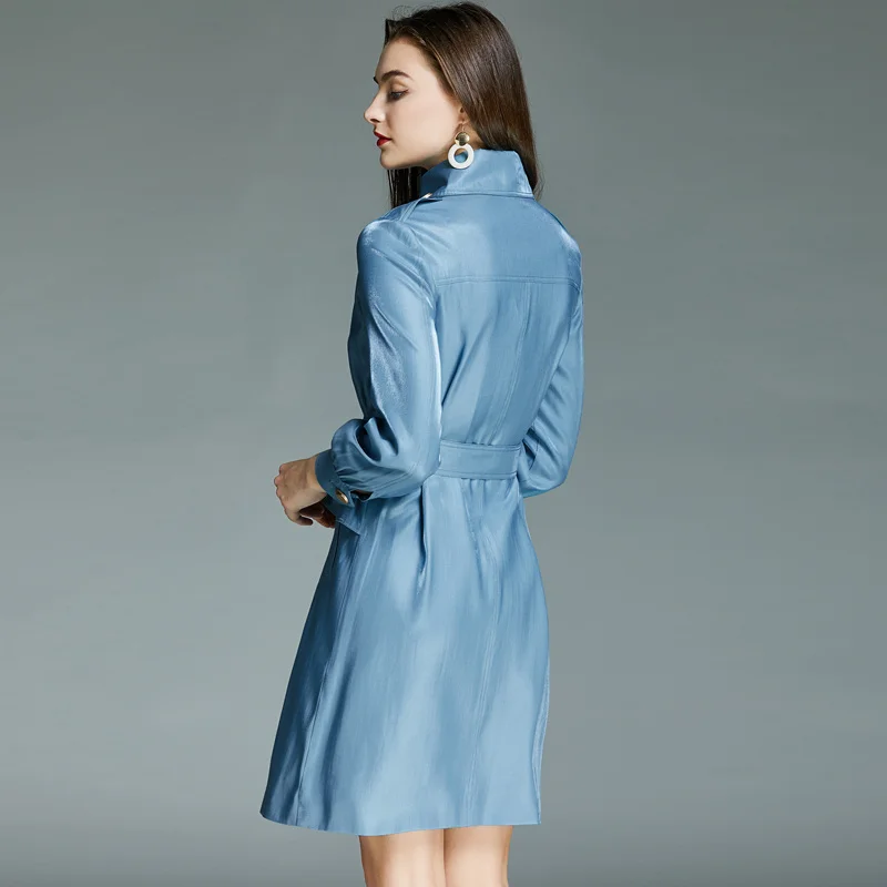 2023 האביב והסתיו משרד ליידי יחיד-שולי המעיל של נשים Tencel כחול מבריק רזה מעיל . ' - ' . 1