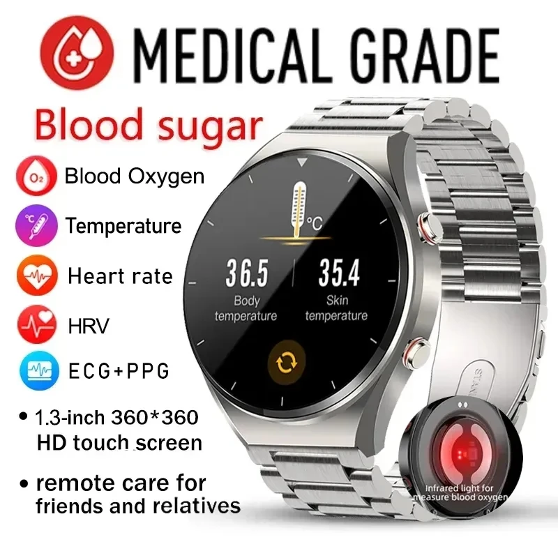 2023 פולשנית חדשה הגלוקוז בדם שעון חכם גברים מלא מסך מגע ספורט כושר שעונים Bluetooth עבור ios אנדרואיד Smartwatch . ' - ' . 0