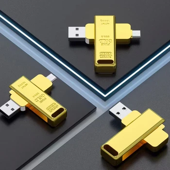 2023 חינם חדש שם מותאם אישית לוגו צבע מתכת זהב בר דגם OTG כונן פלאש 2 ב. סוג 1-C+ USB2.0 ממשק זיכרון
