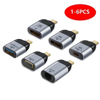 סוג C ל-USB 3.1 /HDMI תואם/DP/VGA/Mini DP/RJ45 מתאם תקע ממיר הקרנה 4K/8k 60Hz USB C זכר נקבה מתאם