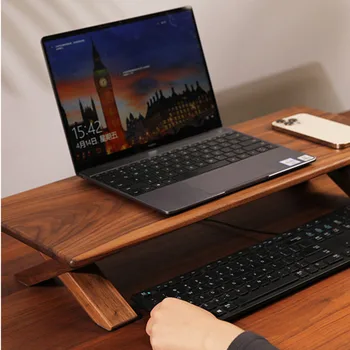 אגוז שחור מחשב שולחני גובה מדף המשרד להציג בסיס שולחן מחשב בבית מעץ מלא שולחן העבודה אחסון מדף