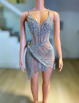 מלא יהלום, שרשרת, שמלה צמודה סקסית HostCatwalk הופעה חגיגית במועדון BarSinger תחפושת
