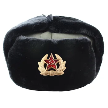 הצבא הסובייטי תג רוסיה Ushanka המחבל כובעי טייס טראפר חייל כובע חורף פו ארנב פרווה Earflap גברים שלג בקטבים