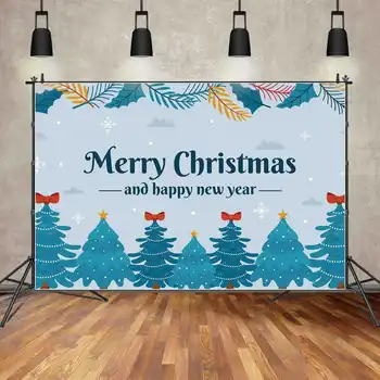 מון.QG רקע חג המולד שמח עץ השלג באנר ילדים המפלגה קישוט רקע Bowknot אורן פתית שלג שמיים תא צילום אביזרים