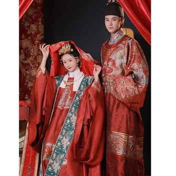 ChongHuiHanTang שושלת מינג רקום שמלת החתונה Hanfu גברים נשים סביב צוואר ארוך החלוק XiaPi פני סוס חצאית Hanfu חליפה