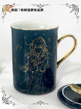 אנימה ויולט Evergarden ספל קפה, כוס ג ' וג ' ו הרפתקאות ביזארי של קרמיקה כוסות חלב כוסות ספלים עם מכסה, כפית מתנת יום הולדת.