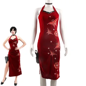 ליל כל הקדושים מסיבה אדה וונג קוספליי ליידי תחפושת רקמה Cheongsam סגנון סריג אדום הרשע השמלה