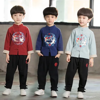 2Pcs סינית מסורתית Hanfu לילדים 2022 השנה החדשה בגדים אדומים טאנג חליפה רקמה תלבושת רטרו שרוול ארוך העליון+מכנסיים