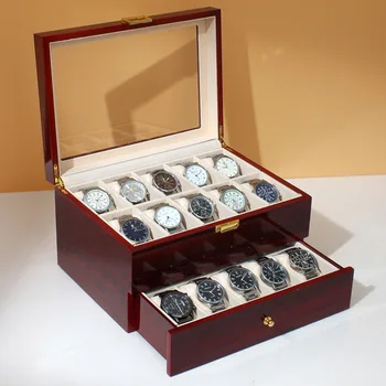 20 חריצים קופסת השעון ארגונית עץ מקרים בדרגה גבוהה לכה כפולה-סיפון שעונים התערוכה שכבה כפולה אחסון קופסאות מתנה